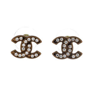 Chanel CC Stud Earrings Metal with Crystals